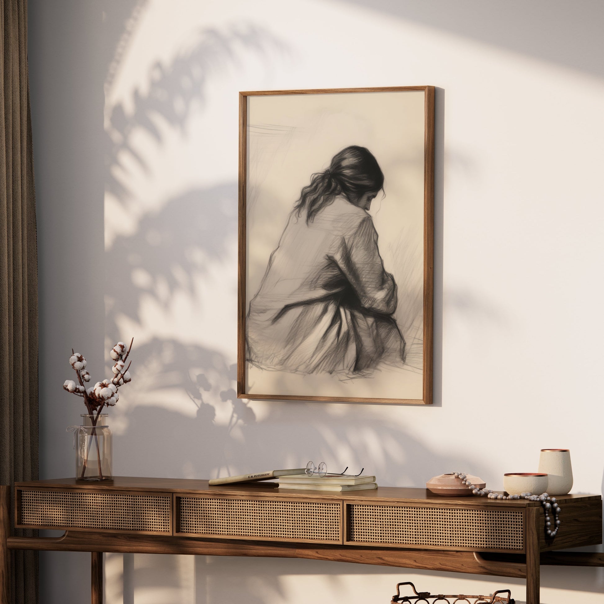 Premium Poster of Pensive Woman Art Sketch Contemplation Design Posters