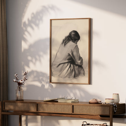 Premium Poster of Pensive Woman Art Sketch Contemplation Design Posters