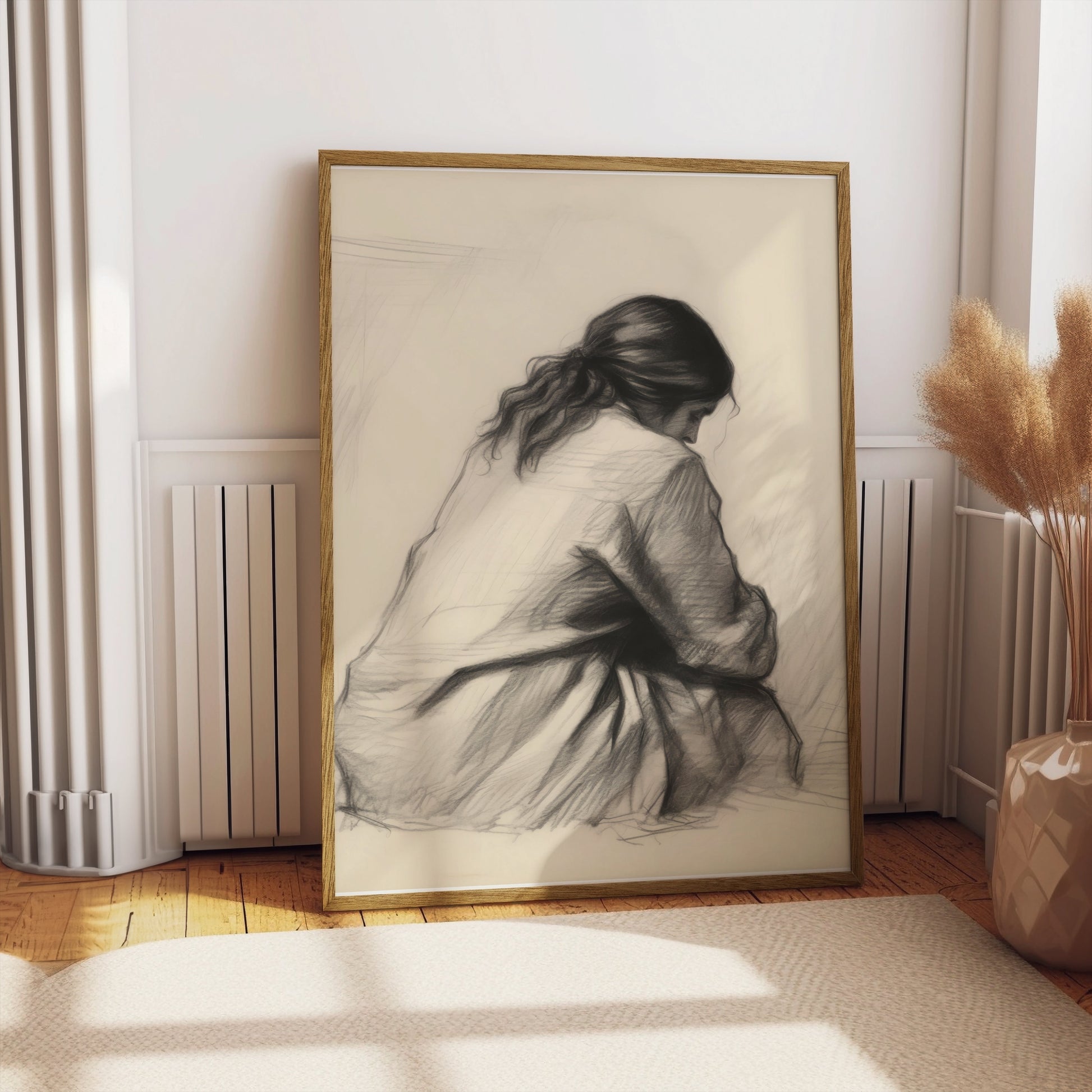 Premium Poster of Pensive Woman Art Sketch Contemplation Design Posters