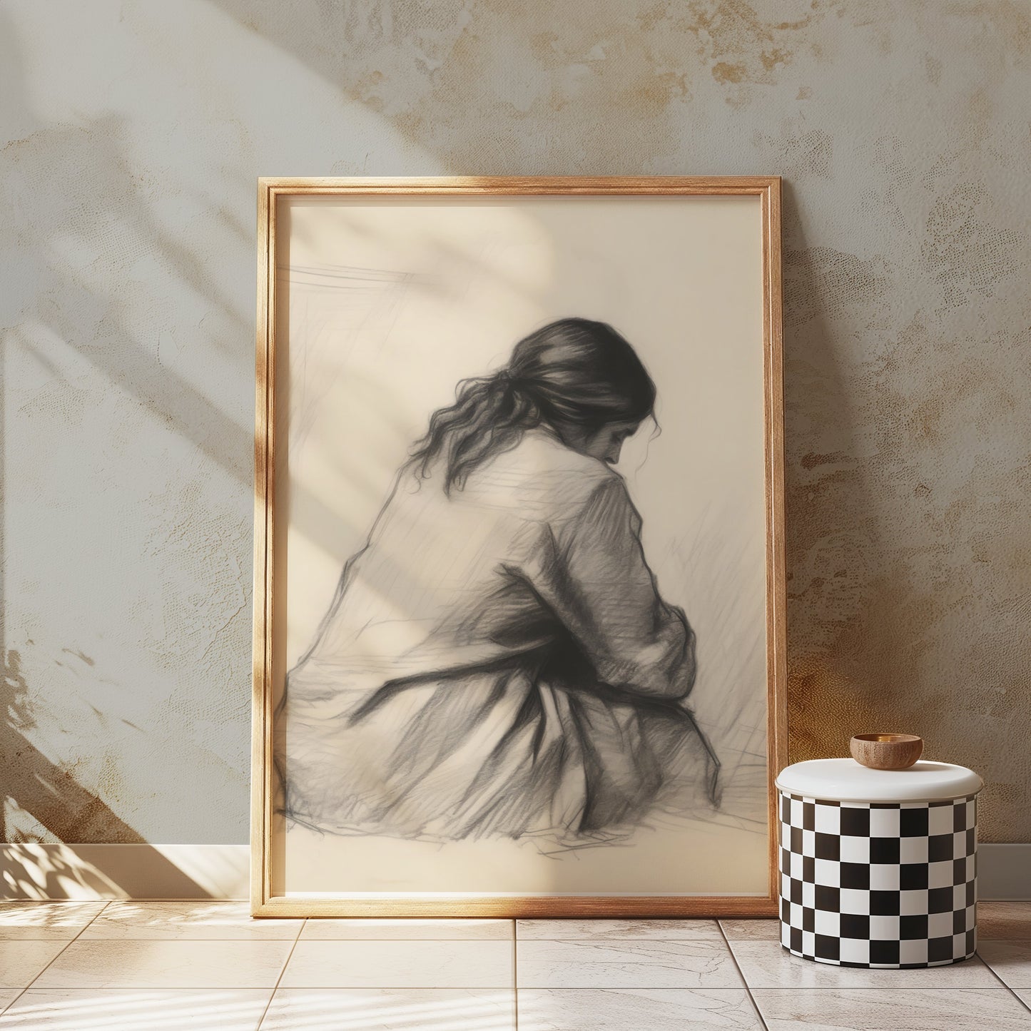Premium Poster of Pensive Woman Art Sketch Contemplation Design Posters