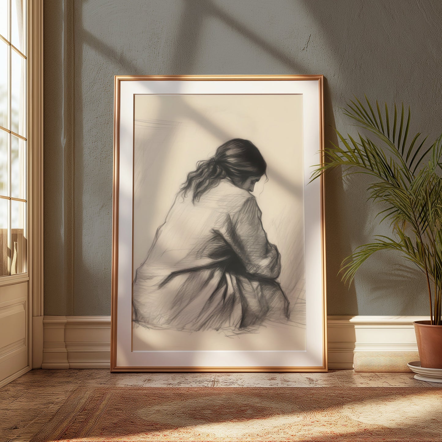 Premium Poster of Pensive Woman Art Sketch Contemplation Design Posters