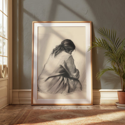 Premium Poster of Pensive Woman Art Sketch Contemplation Design Posters