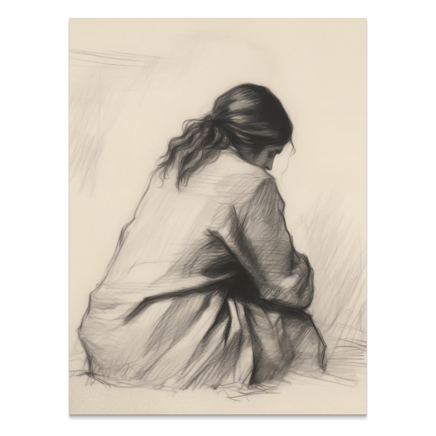 Premium Poster of Pensive Woman Art Sketch Contemplation Design Posters
