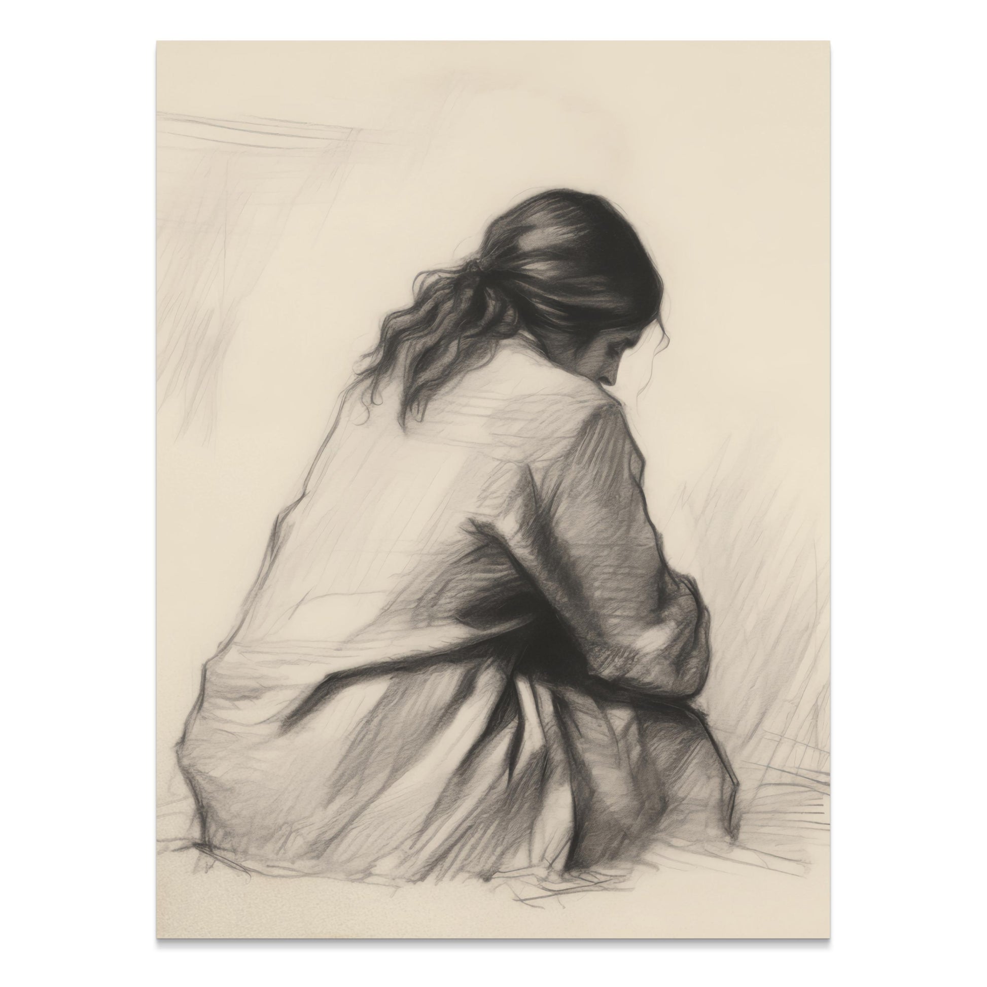Premium Poster of Pensive Woman Art Sketch Contemplation Design Posters
