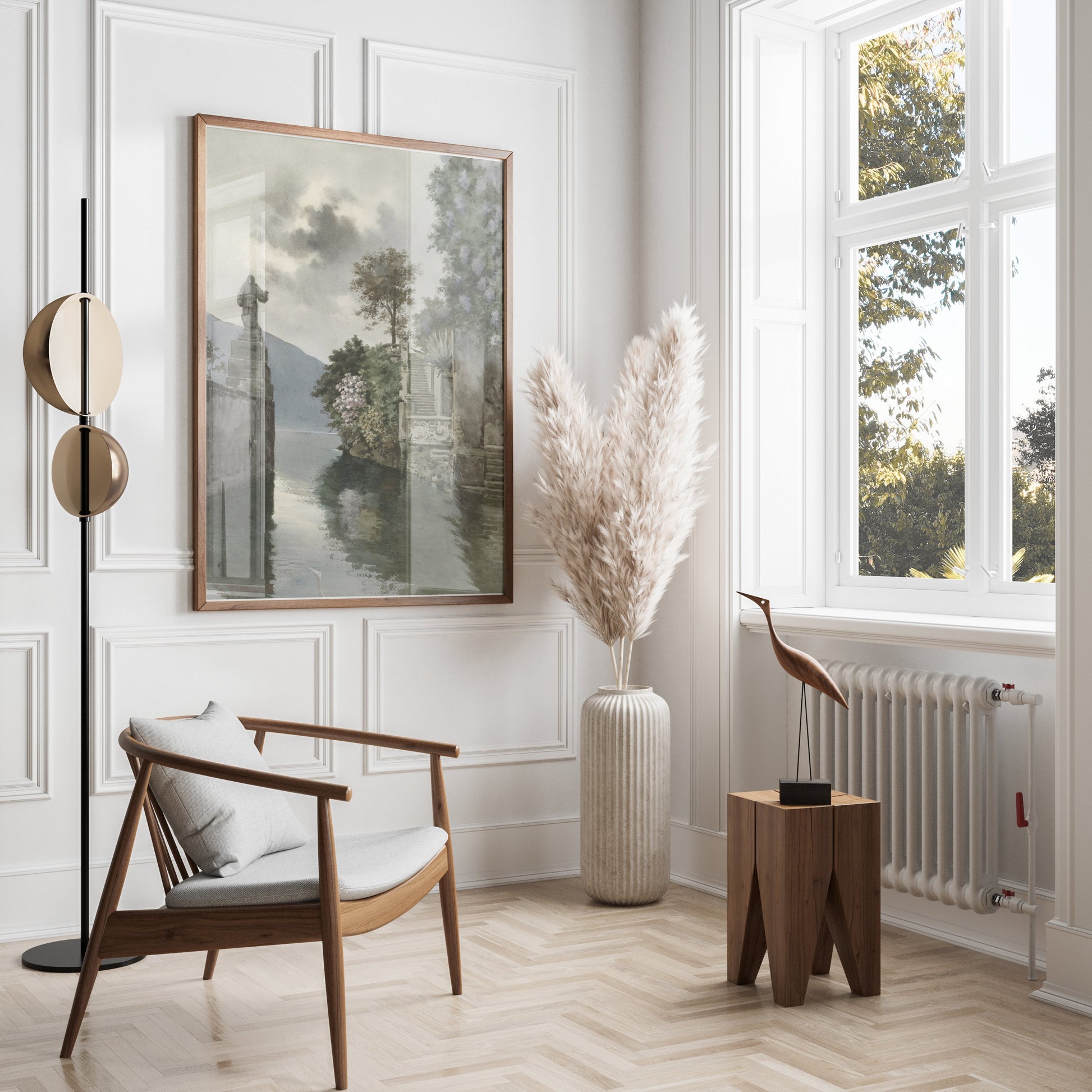 Premium Poster of Picturesque Lakeside View with Statue Art Print Posters