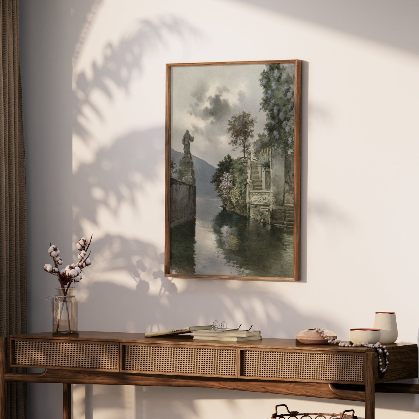 Premium Poster of Picturesque Lakeside View with Statue Art Print Posters