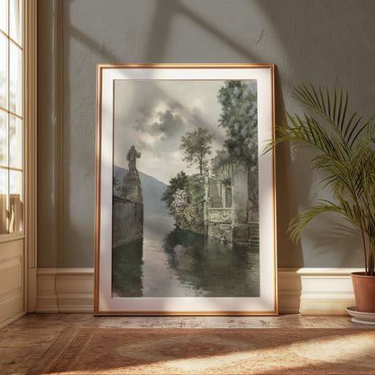 Premium Poster of Picturesque Lakeside View with Statue Art Print Posters