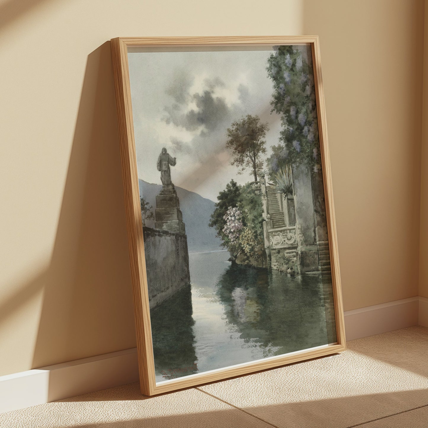 Premium Poster of Picturesque Lakeside View with Statue Art Print Posters