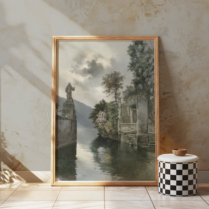 Premium Poster of Picturesque Lakeside View with Statue Art Print Posters