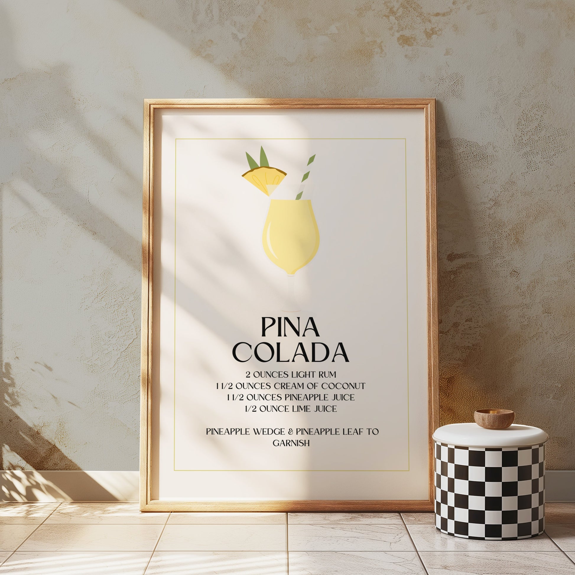 Premium Poster of Pina Colada Cocktail Recipe Art Print Posters