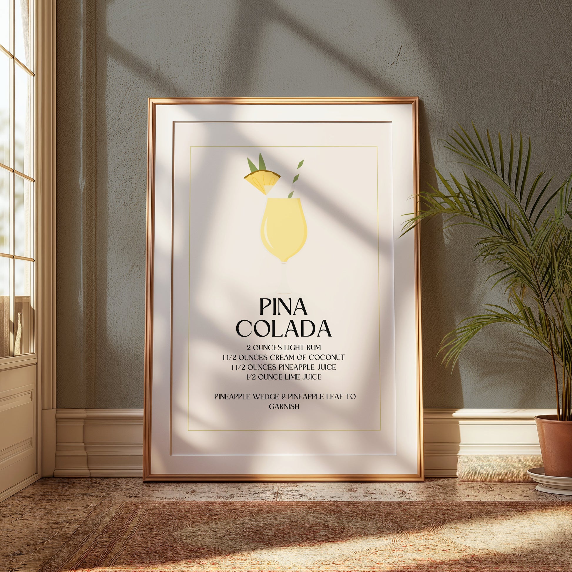 Premium Poster of Pina Colada Cocktail Recipe Art Print Posters