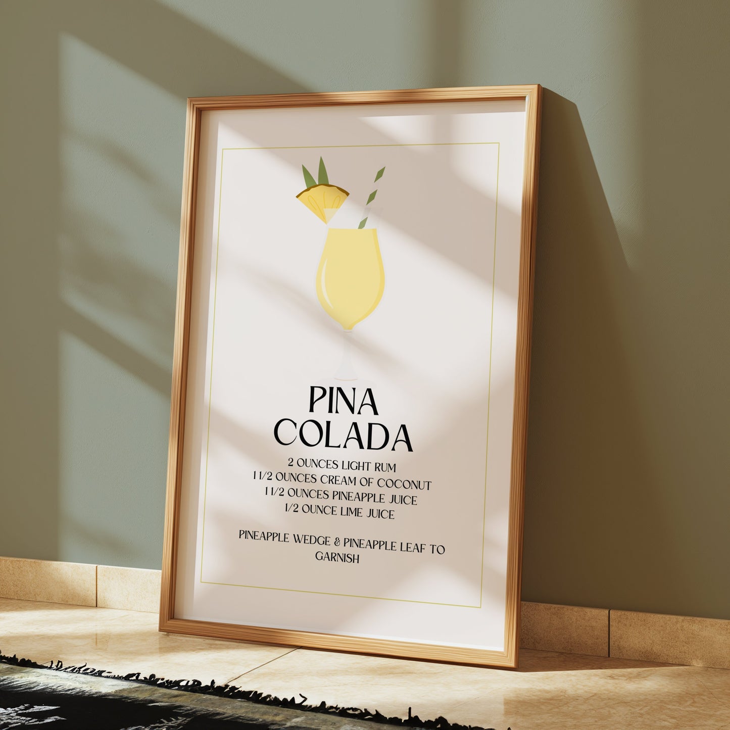 Premium Poster of Pina Colada Cocktail Recipe Art Print Posters
