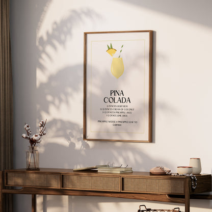 Premium Poster of Pina Colada Cocktail Recipe Art Print Posters