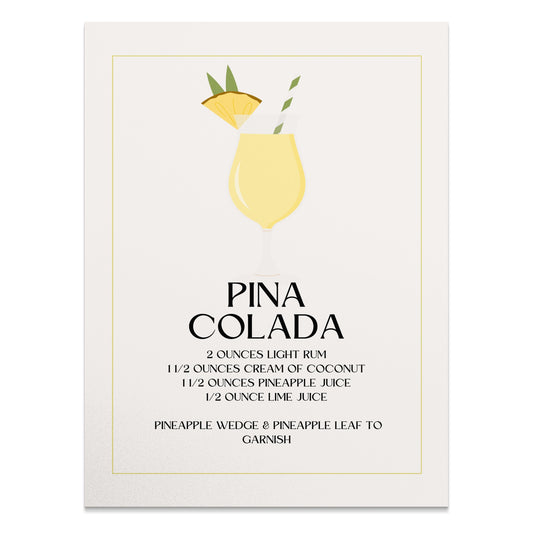 Premium Poster of Pina Colada Cocktail Recipe Art Print Posters