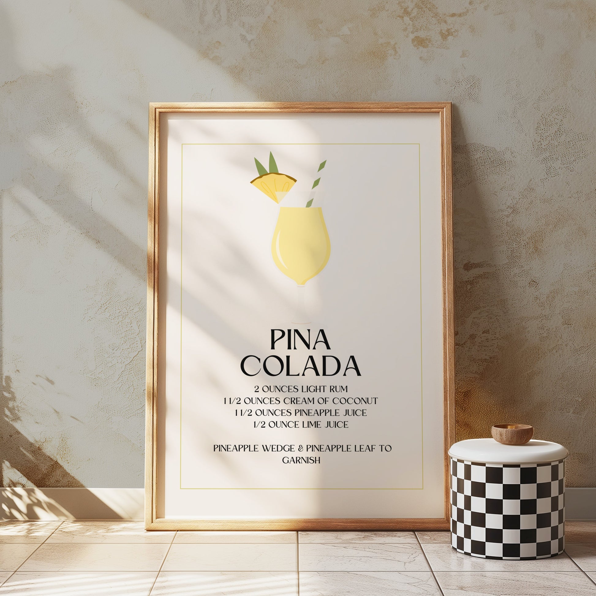 Premium Poster of Pina Colada Recipe Illustration Art Kitchen Posters