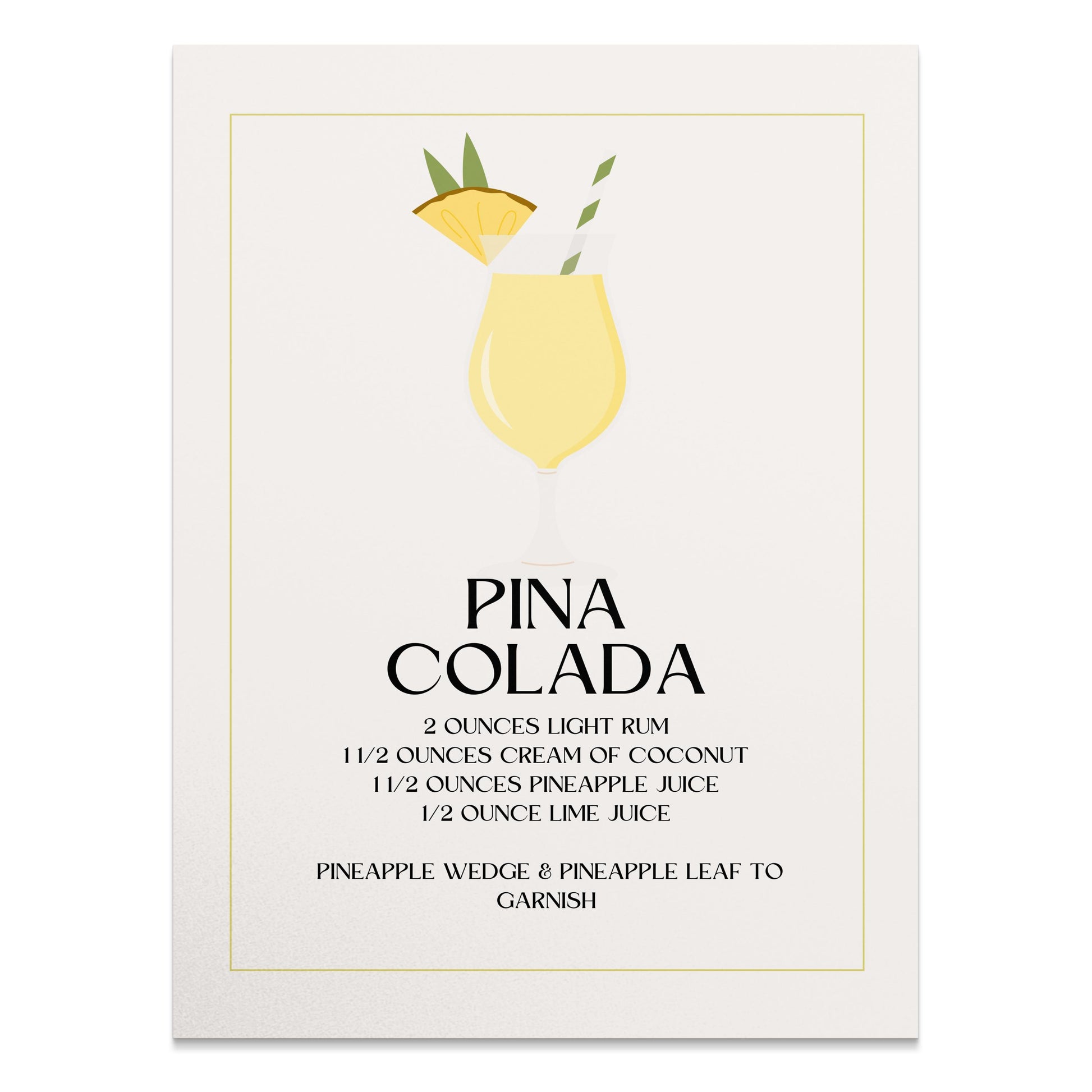 Premium Poster of Pina Colada Recipe Illustration Art Kitchen Posters