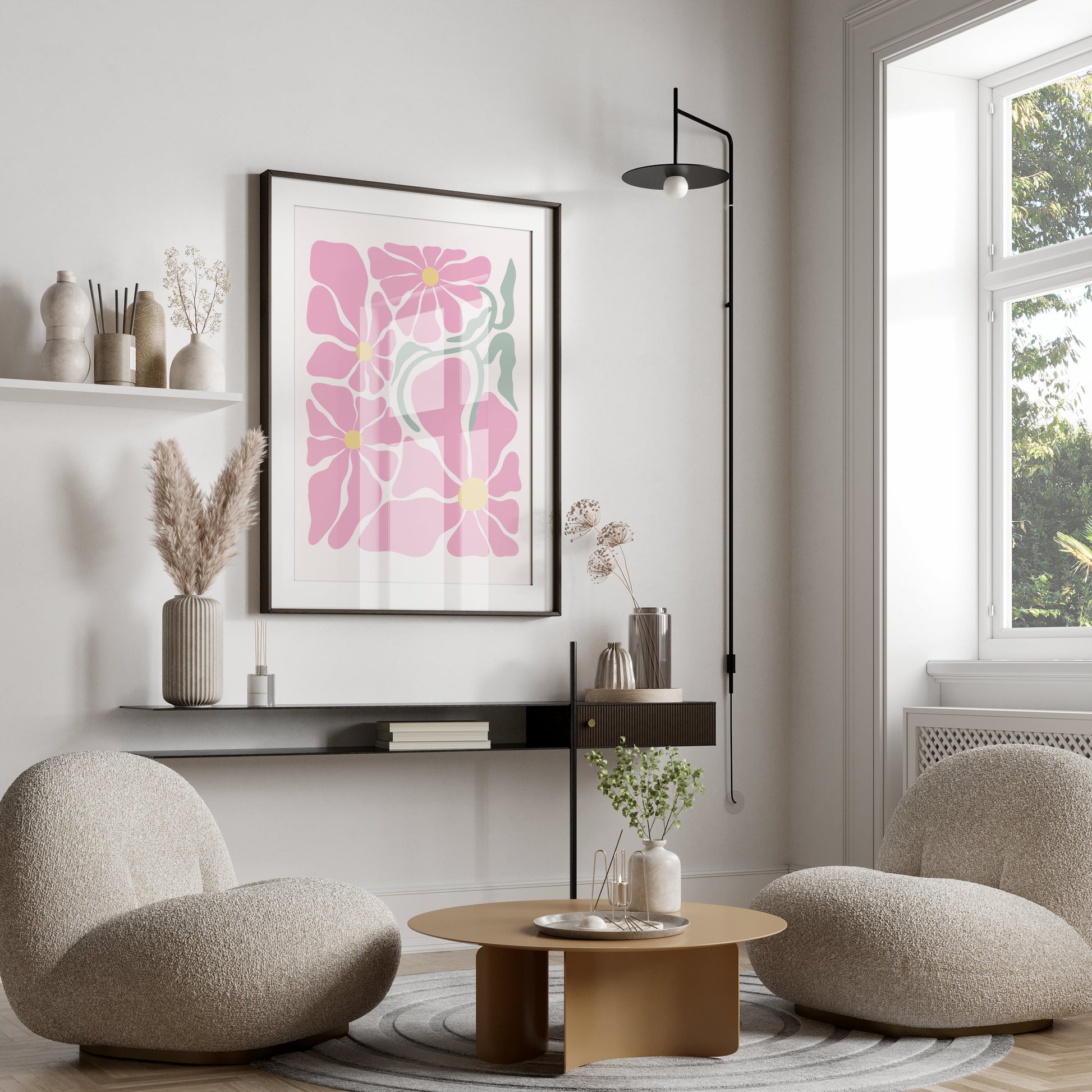 Premium Poster of Pink Floral Pattern Art Print Wall Decor Posters