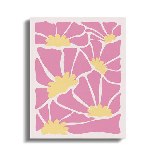 Premium Poster of Pink Floral Pattern Yellow Flowers Canvas Wraps