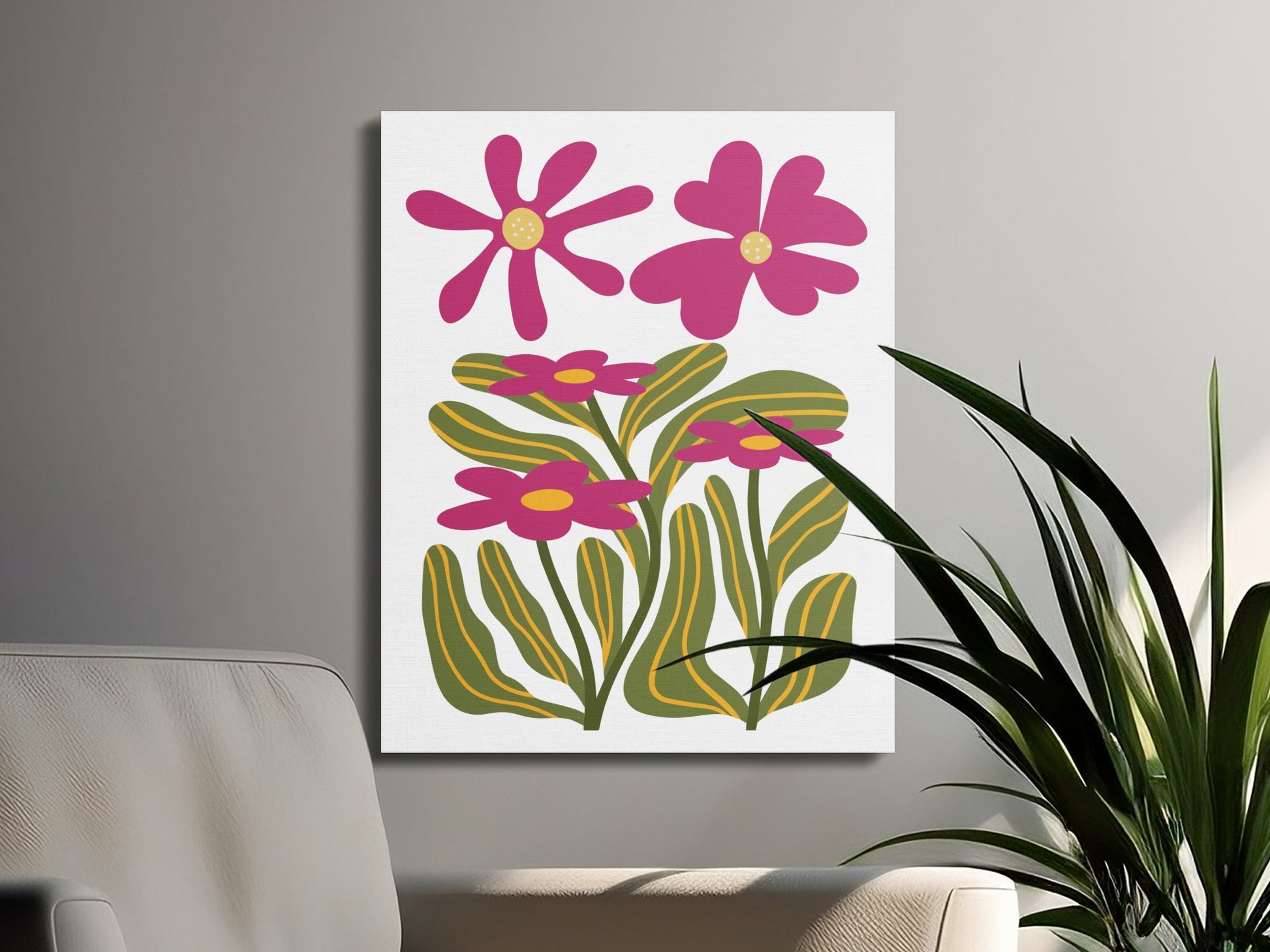 Premium Poster of Pink Flowers With Green Leaves Canvas Wraps