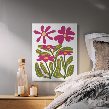 Premium Poster of Pink Flowers With Green Leaves Canvas Wraps