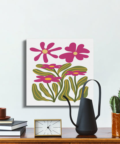 Premium Poster of Pink Flowers With Green Leaves Canvas Wraps