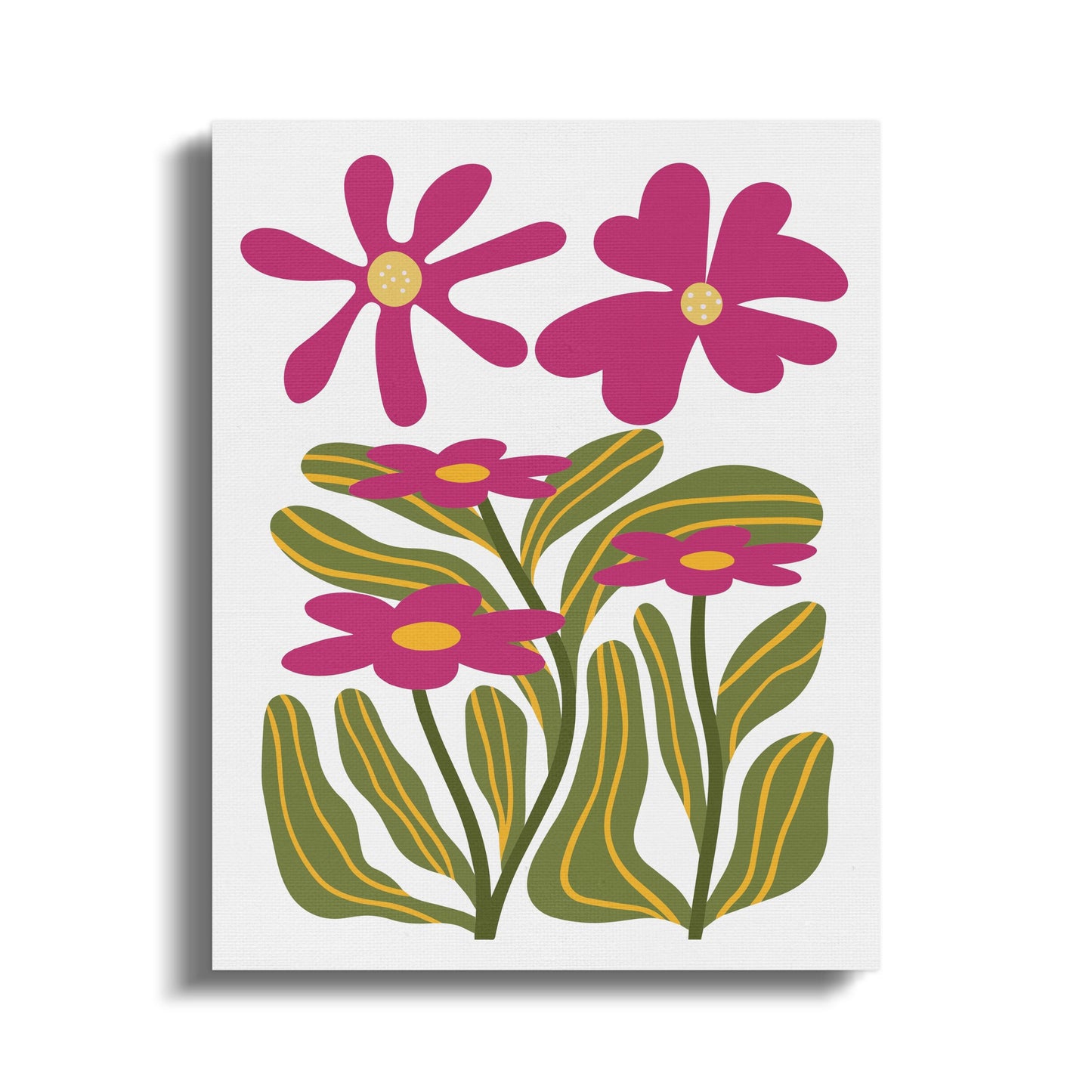 Premium Poster of Pink Flowers With Green Leaves Canvas Wraps