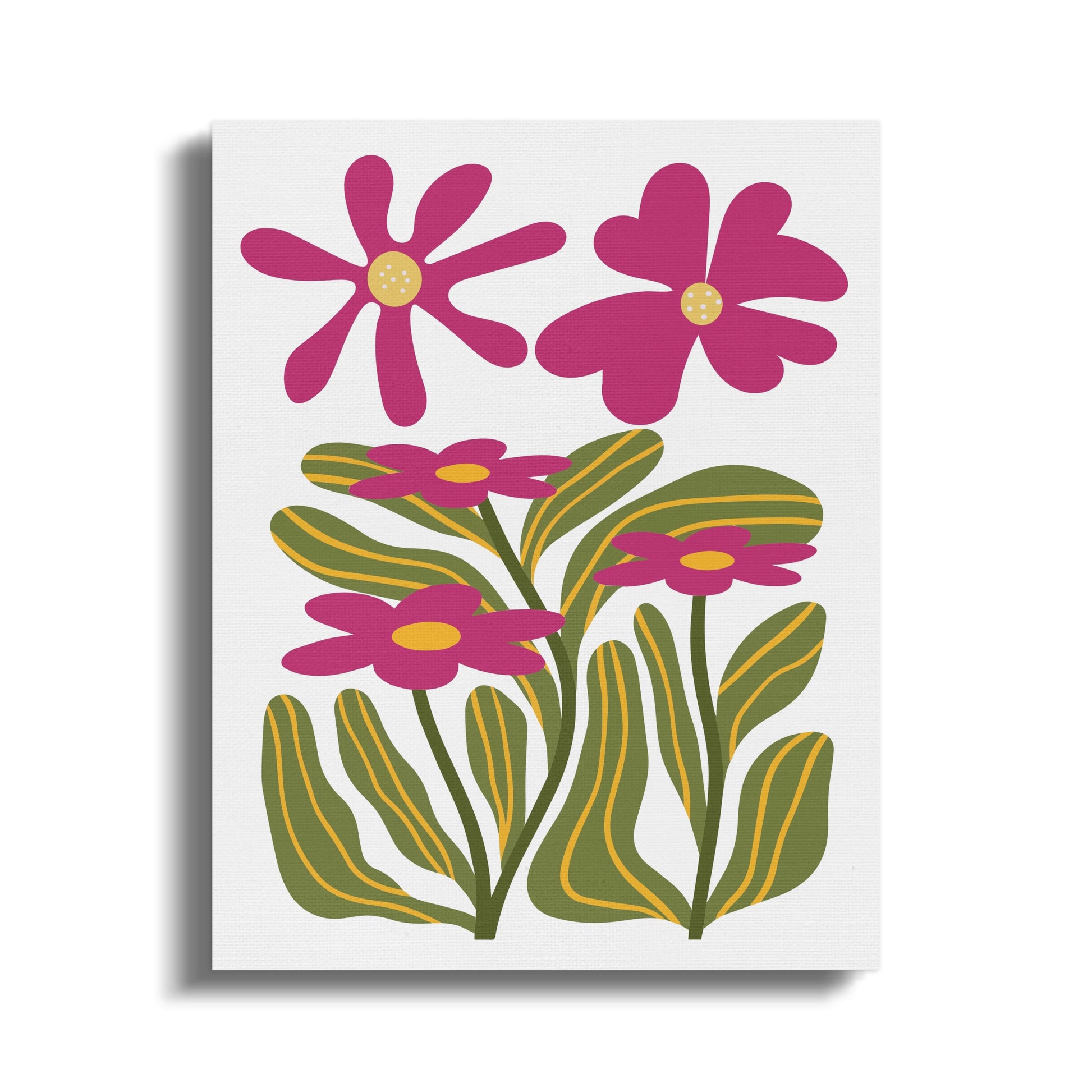 Premium Poster of Pink Flowers With Green Leaves Canvas Wraps