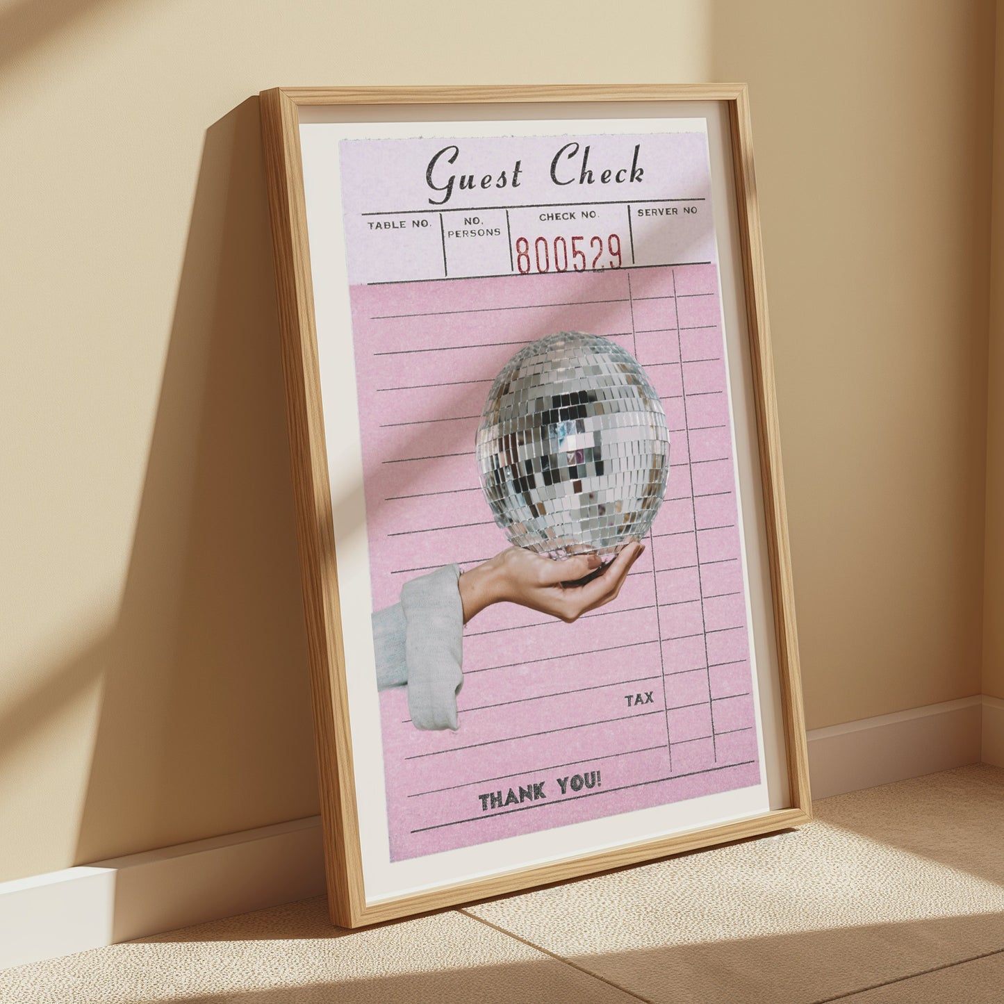 Premium Poster of Pink Guest Check with Hand Holding Disco Ball Posters