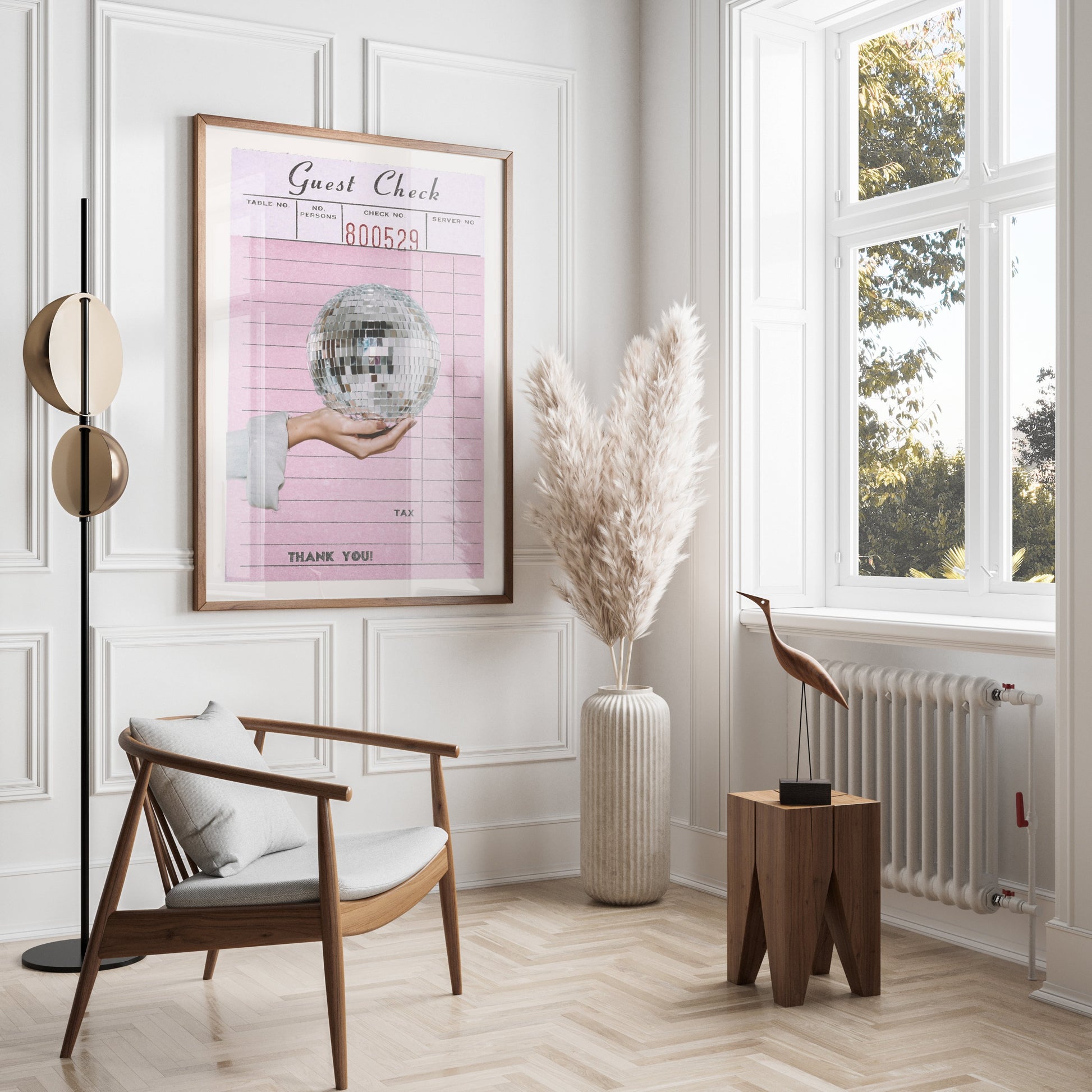 Premium Poster of Pink Guest Check with Hand Holding Disco Ball Posters