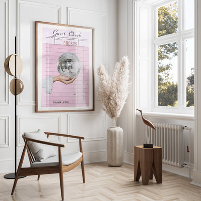 Premium Poster of Pink Guest Check with Hand Holding Disco Ball Posters