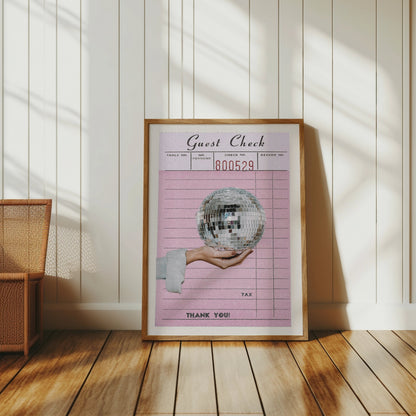 Premium Poster of Pink Guest Check with Hand Holding Disco Ball Posters