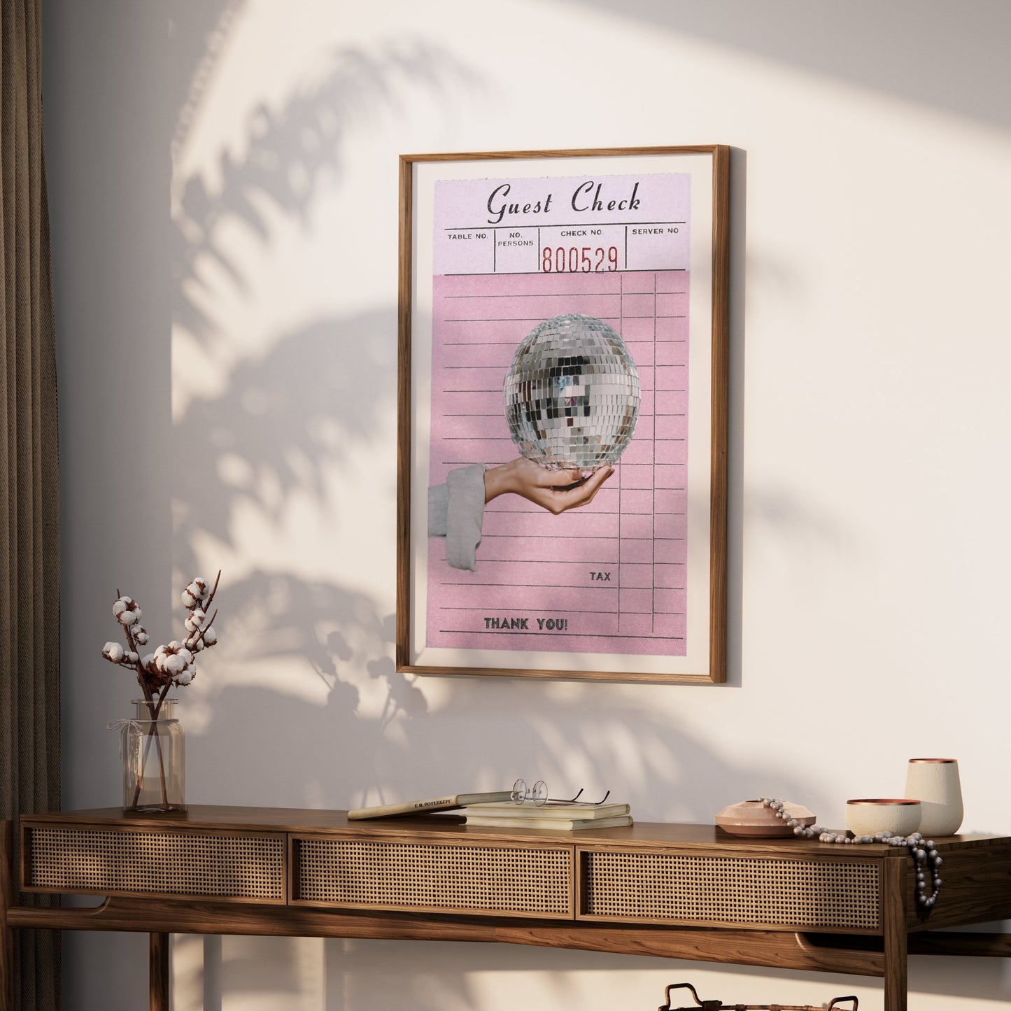 Premium Poster of Pink Guest Check with Hand Holding Disco Ball Posters