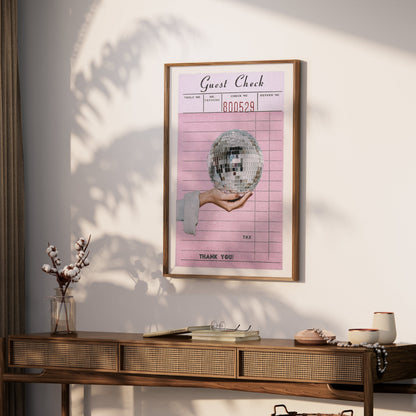 Premium Poster of Pink Guest Check with Hand Holding Disco Ball Posters