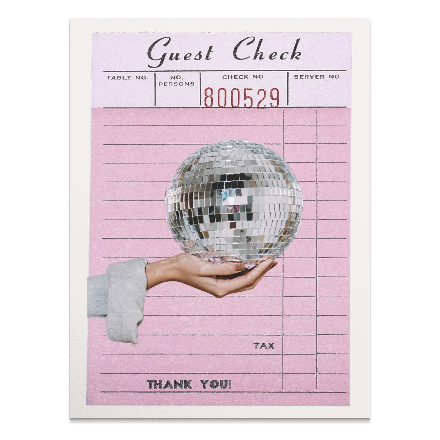 Premium Poster of Pink Guest Check with Hand Holding Disco Ball Posters