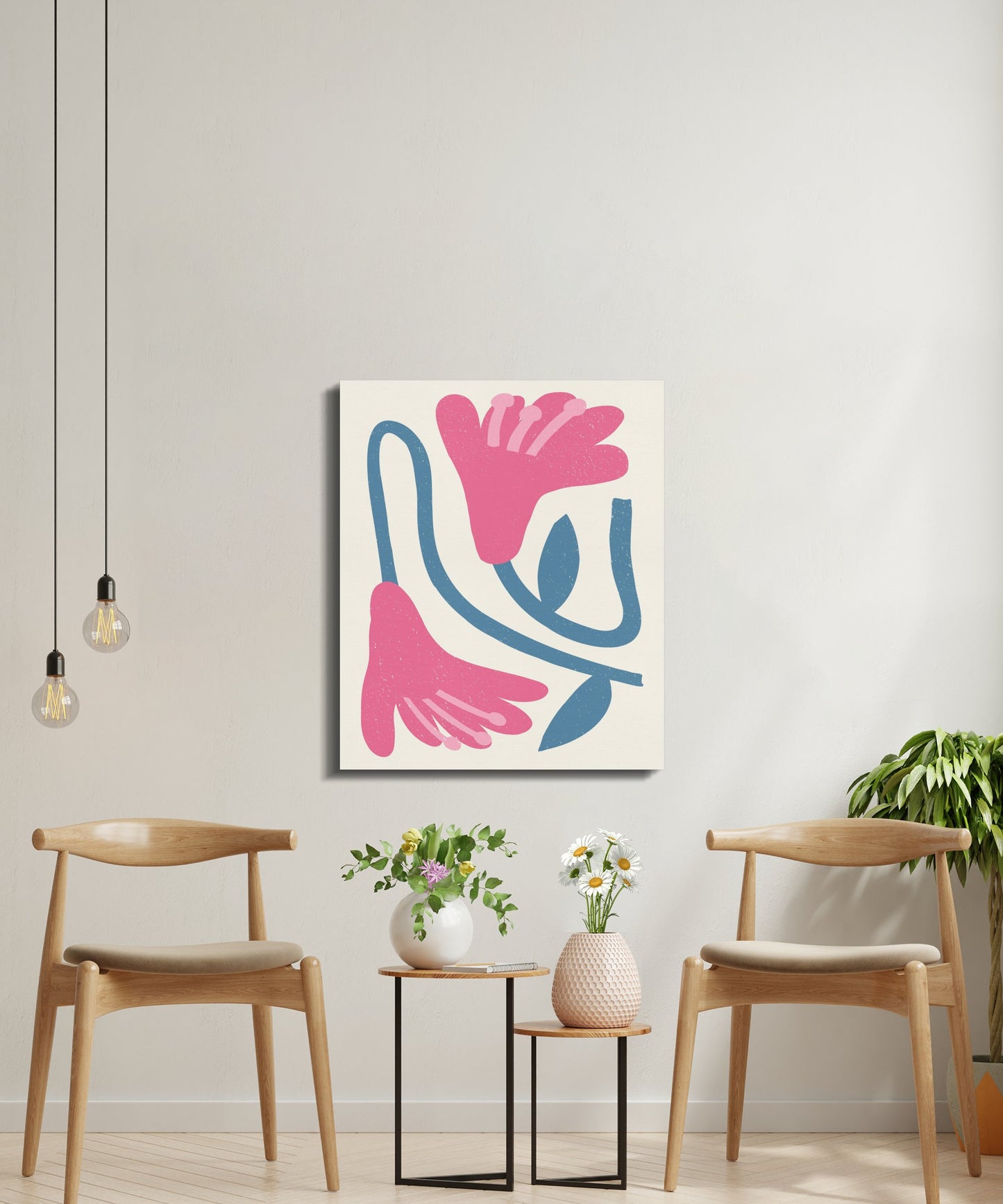 Premium Poster of Pink and Blue Abstract Floral Design Canvas Wraps