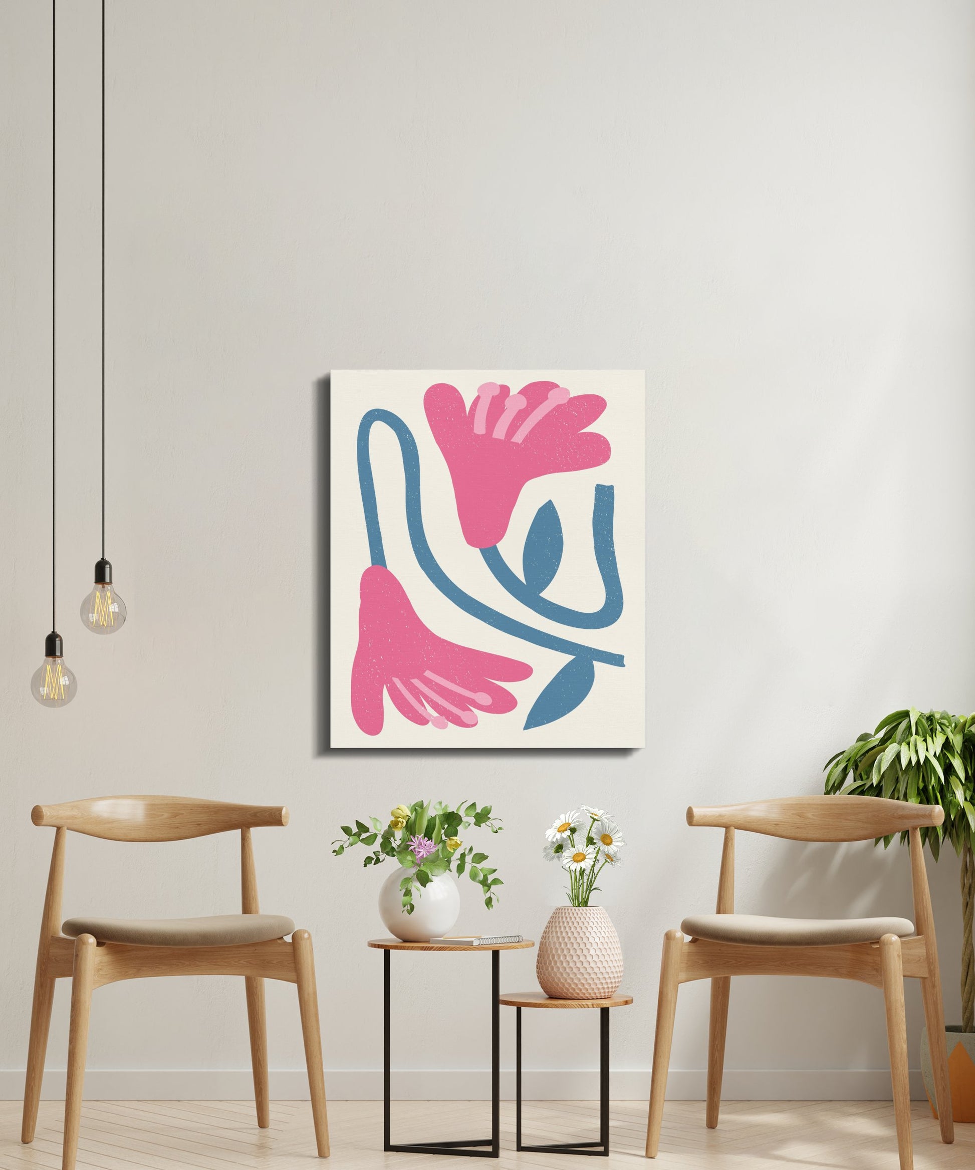 Premium Poster of Pink and Blue Abstract Floral Design Canvas Wraps