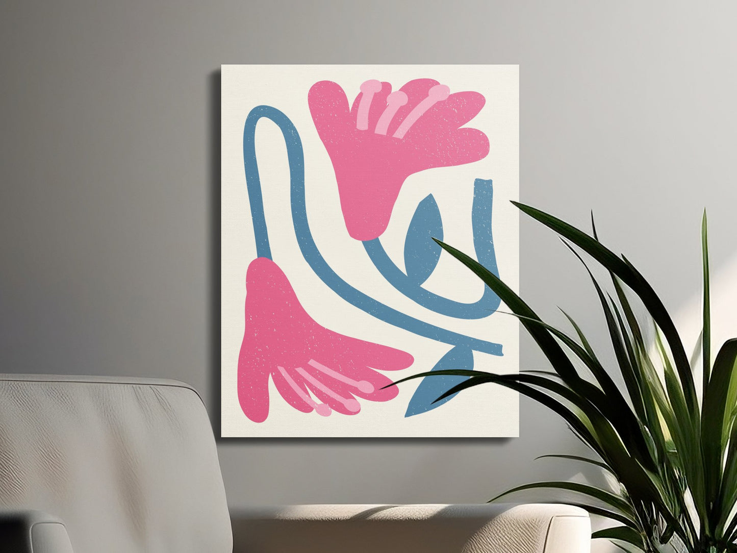 Premium Poster of Pink and Blue Abstract Floral Design Canvas Wraps