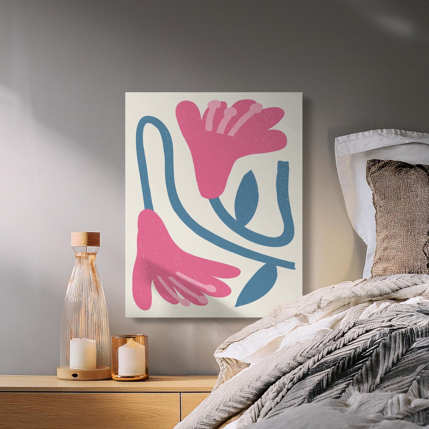 Premium Poster of Pink and Blue Abstract Floral Design Canvas Wraps