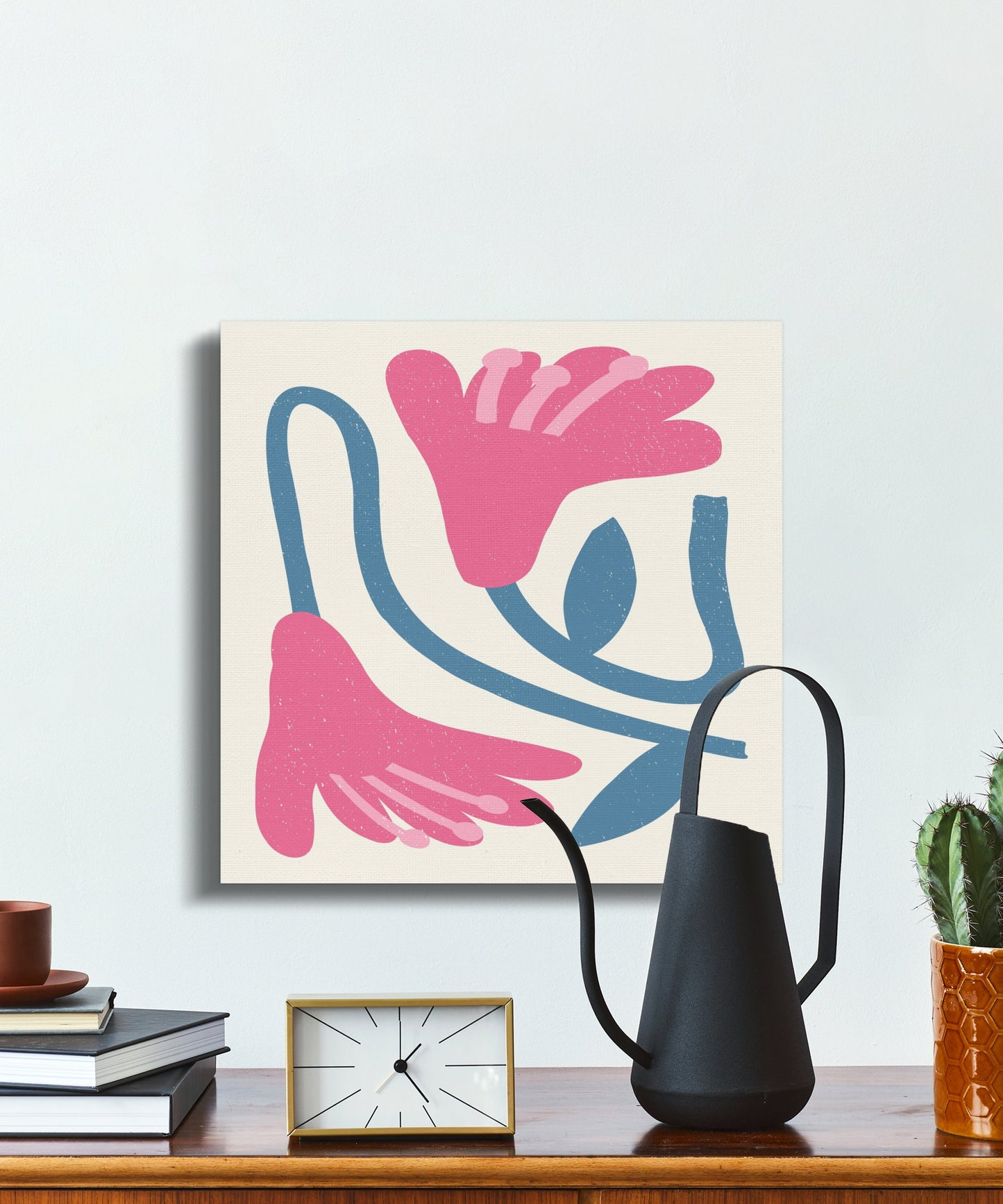 Premium Poster of Pink and Blue Abstract Floral Design Canvas Wraps