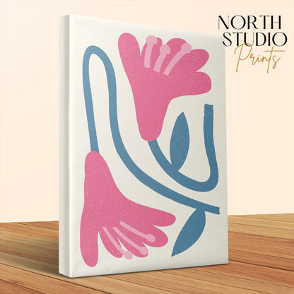 Premium Poster of Pink and Blue Abstract Floral Design Canvas Wraps