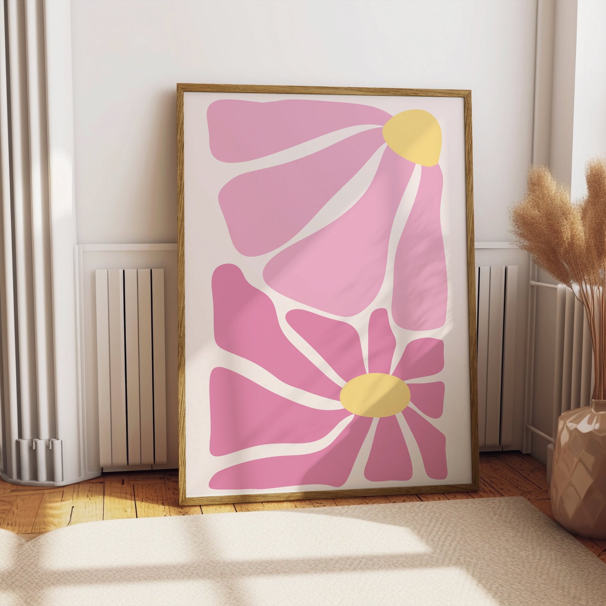 Premium Poster of Pink and Yellow Abstract Floral Art Posters