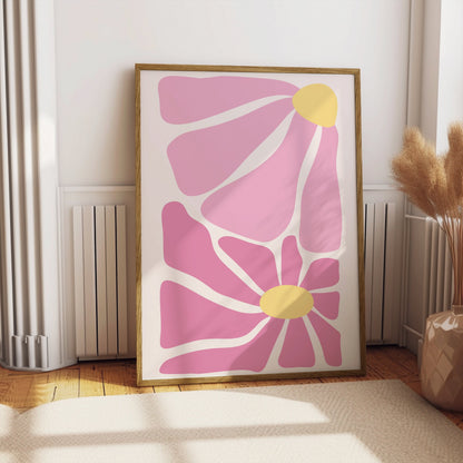 Premium Poster of Pink and Yellow Abstract Floral Art Posters