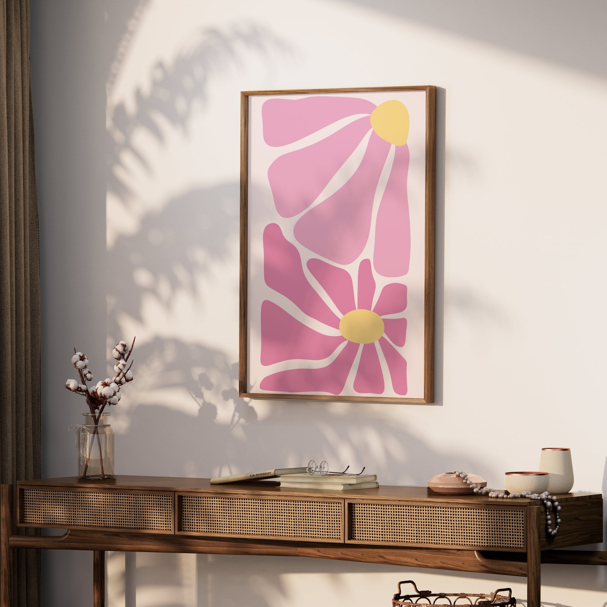 Premium Poster of Pink and Yellow Abstract Floral Art Posters