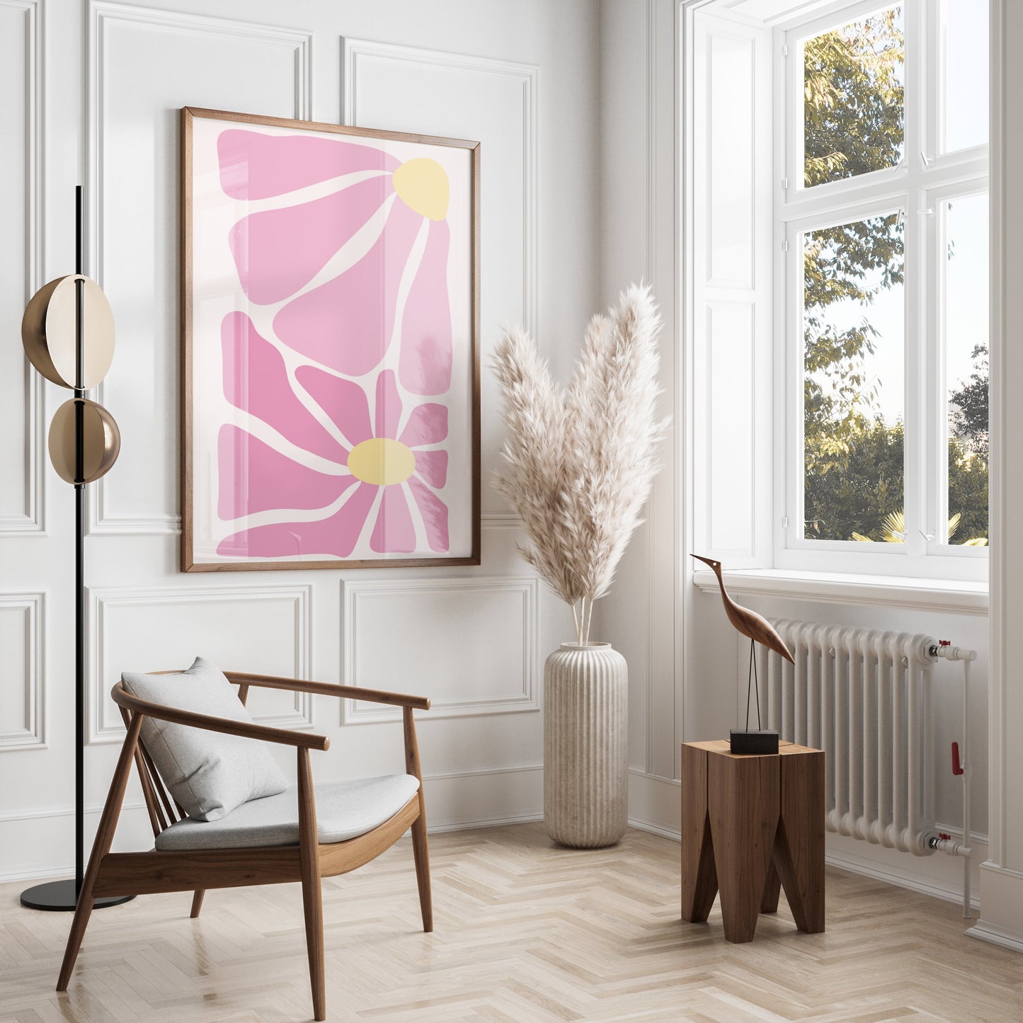 Premium Poster of Pink and Yellow Abstract Floral Art Posters