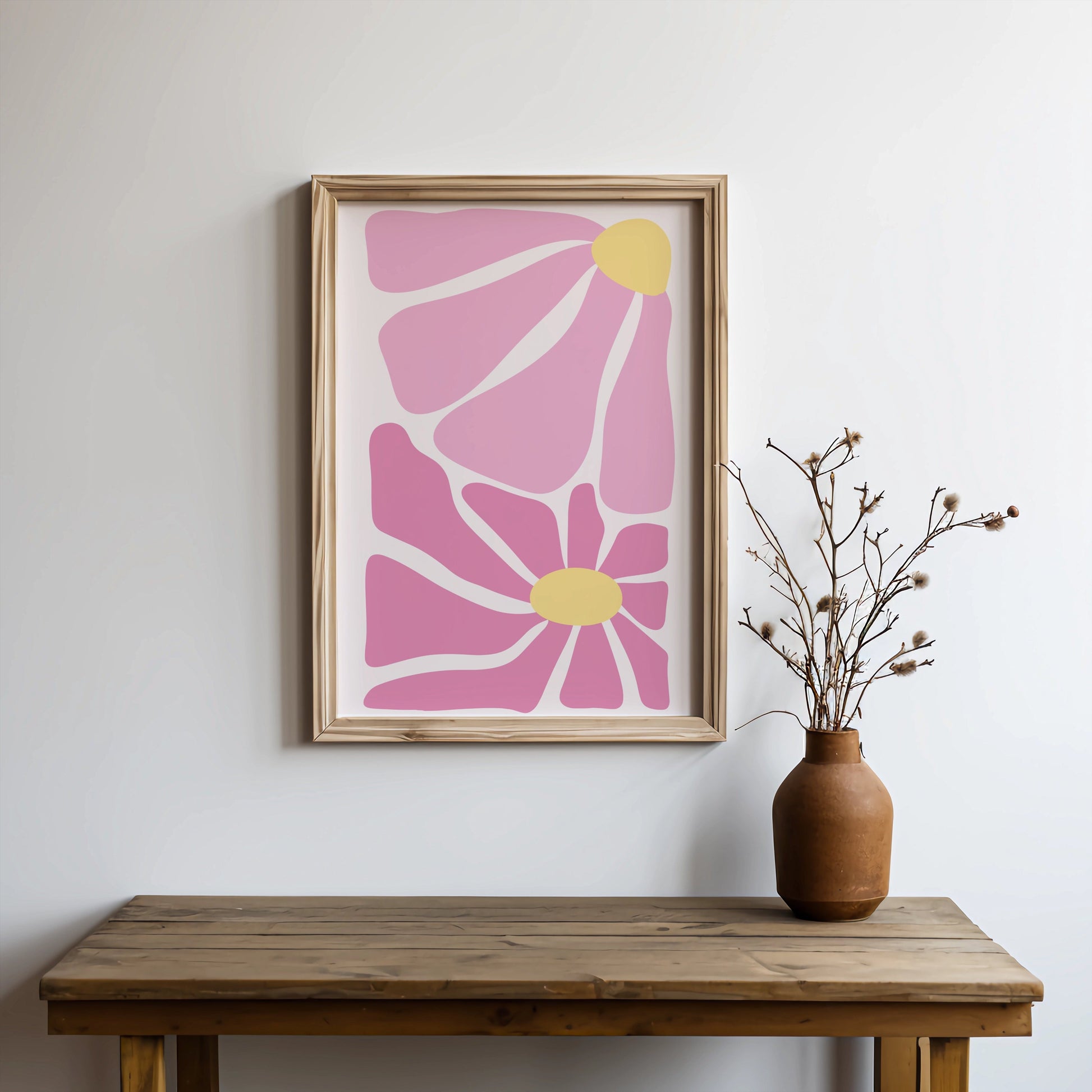 Premium Poster of Pink and Yellow Abstract Floral Art Posters