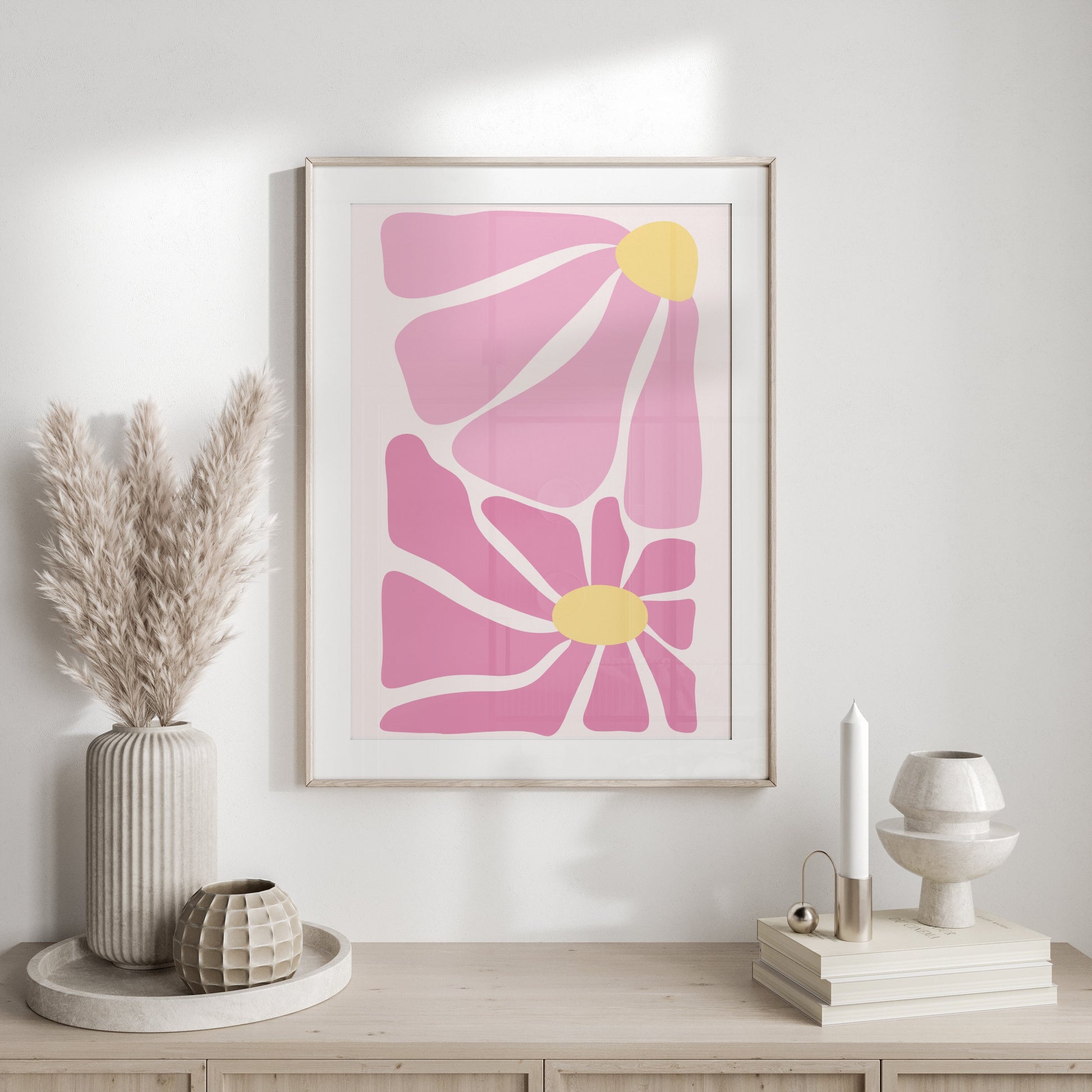 Premium Poster of Pink and Yellow Abstract Floral Art Posters