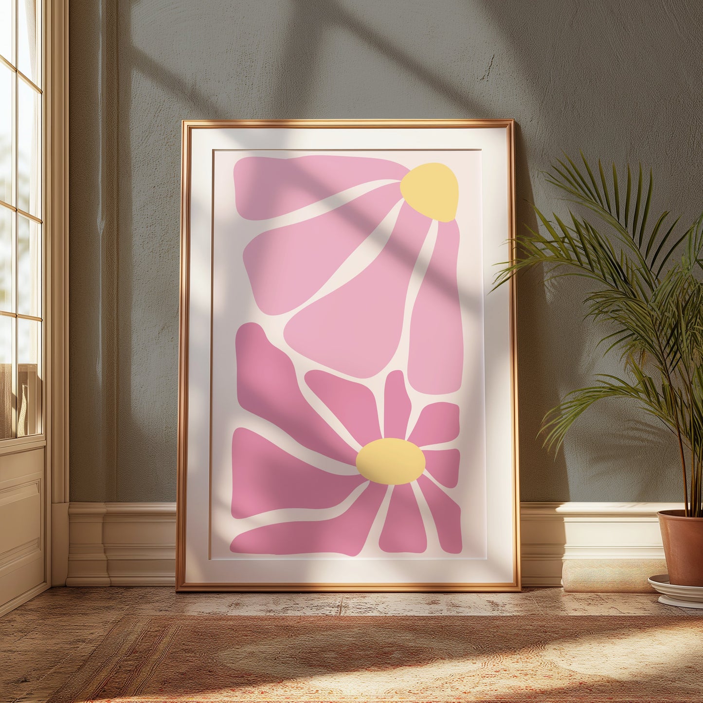 Premium Poster of Pink and Yellow Abstract Floral Art Posters