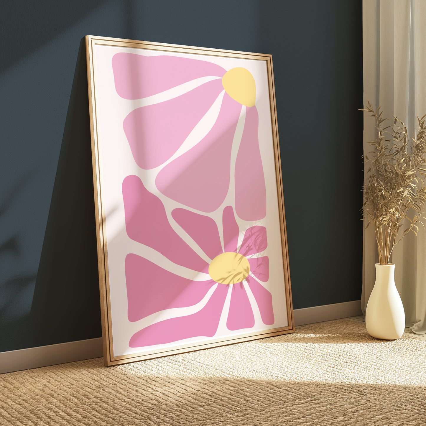 Premium Poster of Pink and Yellow Abstract Floral Art Posters