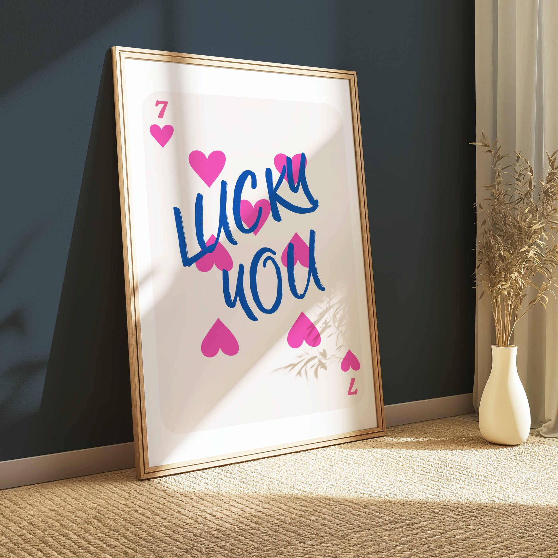 Premium Poster of Playful 7 of Hearts Lucky You Card Design Posters