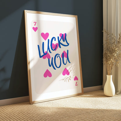 Premium Poster of Playful 7 of Hearts Lucky You Card Design Posters